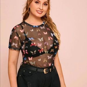 Butterfly Sheer Mesh Crop Top Plus Size 2x